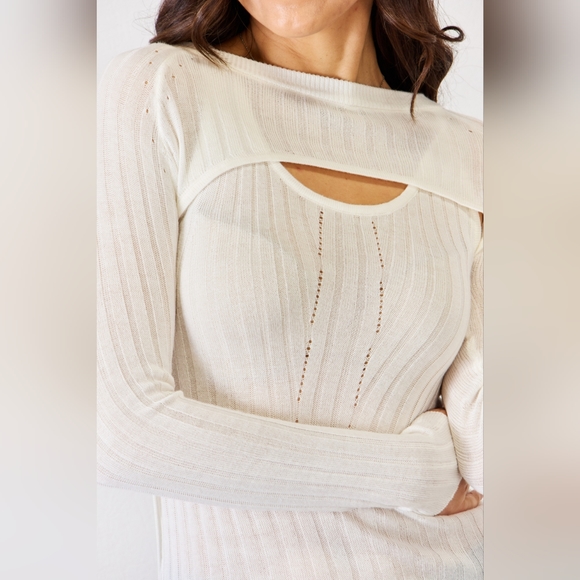 J.NNA Designer White Fitted Long Sleeve Cutout Top NWT - Picture 6 of 6